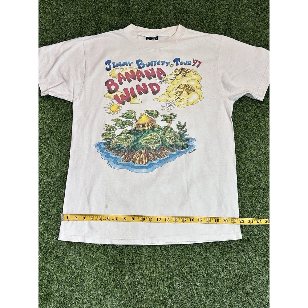 Vintage Jimmy Buffett Banana Wind 1997 Tour T Shirt Large White Giant Tag Band - Picture 13 of 16